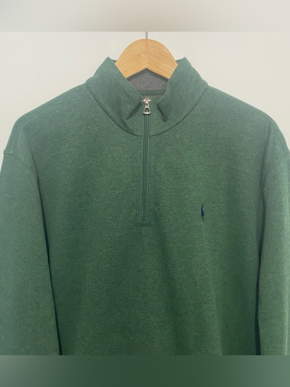 POLO Ralph Lauren Luxury Jersey Quarter-Zip Pullover Sweater Large Green Casual - Picture 3 of 8